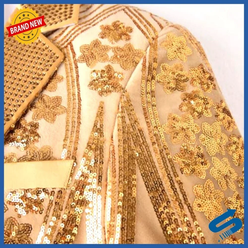 Men's Embroidered Sequin Blazer Slim Fit for Wedding Prom Party